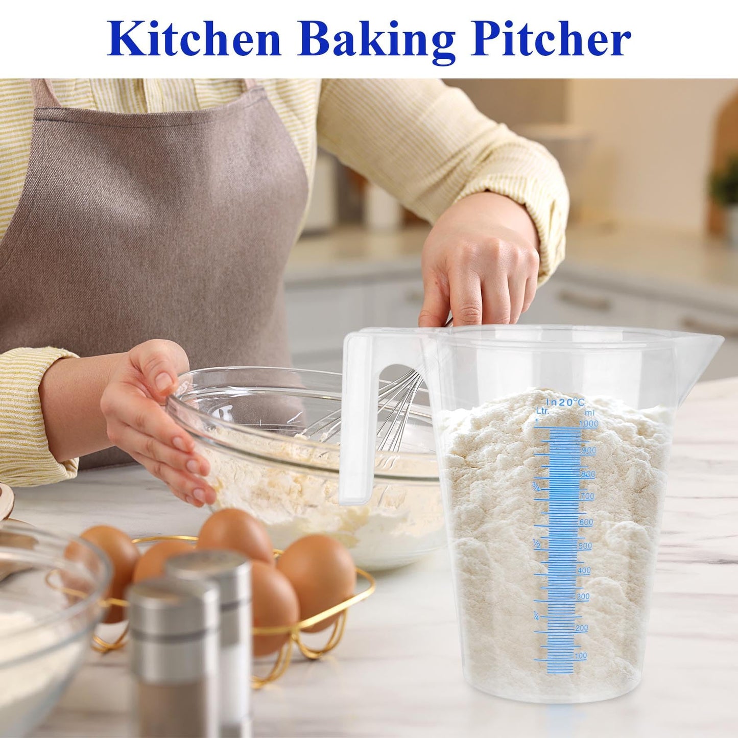 Supkiir 5Pcs Plastic Graduated Measuring and Mixing Pitchers, 3000/2000/1000/500ml Food Grade PP Shatterproof Pouring Cups for Paint Resin Epoxy Kitchen Lab Cooking Baking Ingredients