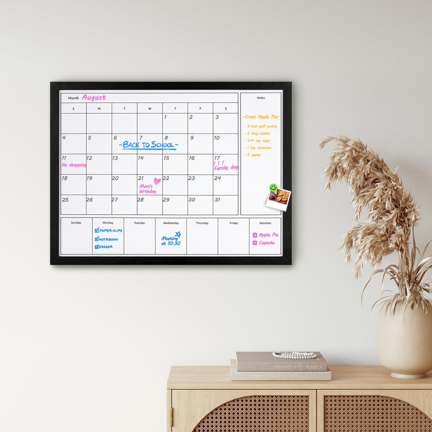 Aitakatta 3-in-1 Dry Erase Calendar for Wall, Magnetic Monthly & Weekly Calendar Whiteboard, Dry Erase Board for Wall with Black Wood Frame, Hanging White Board Calendar for Decor/Memo(YL+ZL-BK,6080)