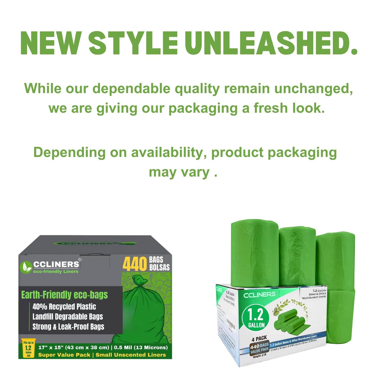 1.2 Gallon (5 Liter) Samll Biodegradable Trash Bag (440 Count) Green Eco-friendly Small Garbage Bags Made W/EPI 1 Gallon Can Liners for Home Kitchen Office (440 Bags)