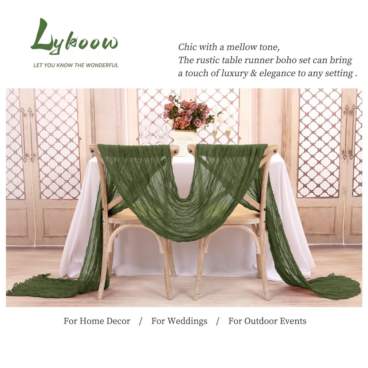 24 Packs Olive Green Table Runner, Charming Cheesecloth Table Runner 45 x 275cm, Gauze Boho Wedding Decoration Rustic Sheer Fabric Cheese Cloth Table Runners for Wedding Party Bridal Shower
