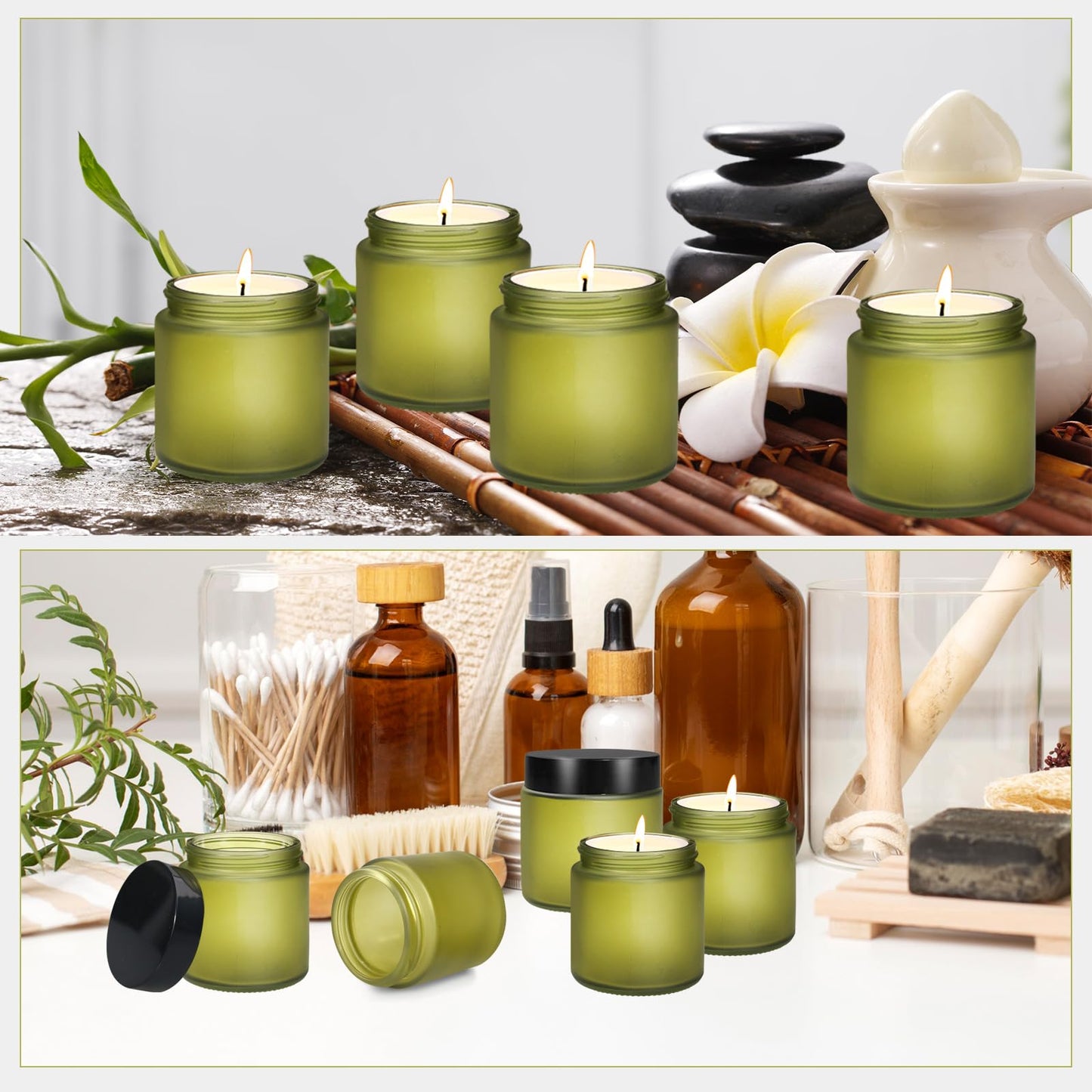 25 Pcs Glass Jars 4 oz Leakproof Round Cosmetic Containers with 25 facial mask spoons Refillable Cosmetic Jar for Lotion Ointments Creams Essential Oil Powder Liquid Food Storage Kitchen(Pea Green)