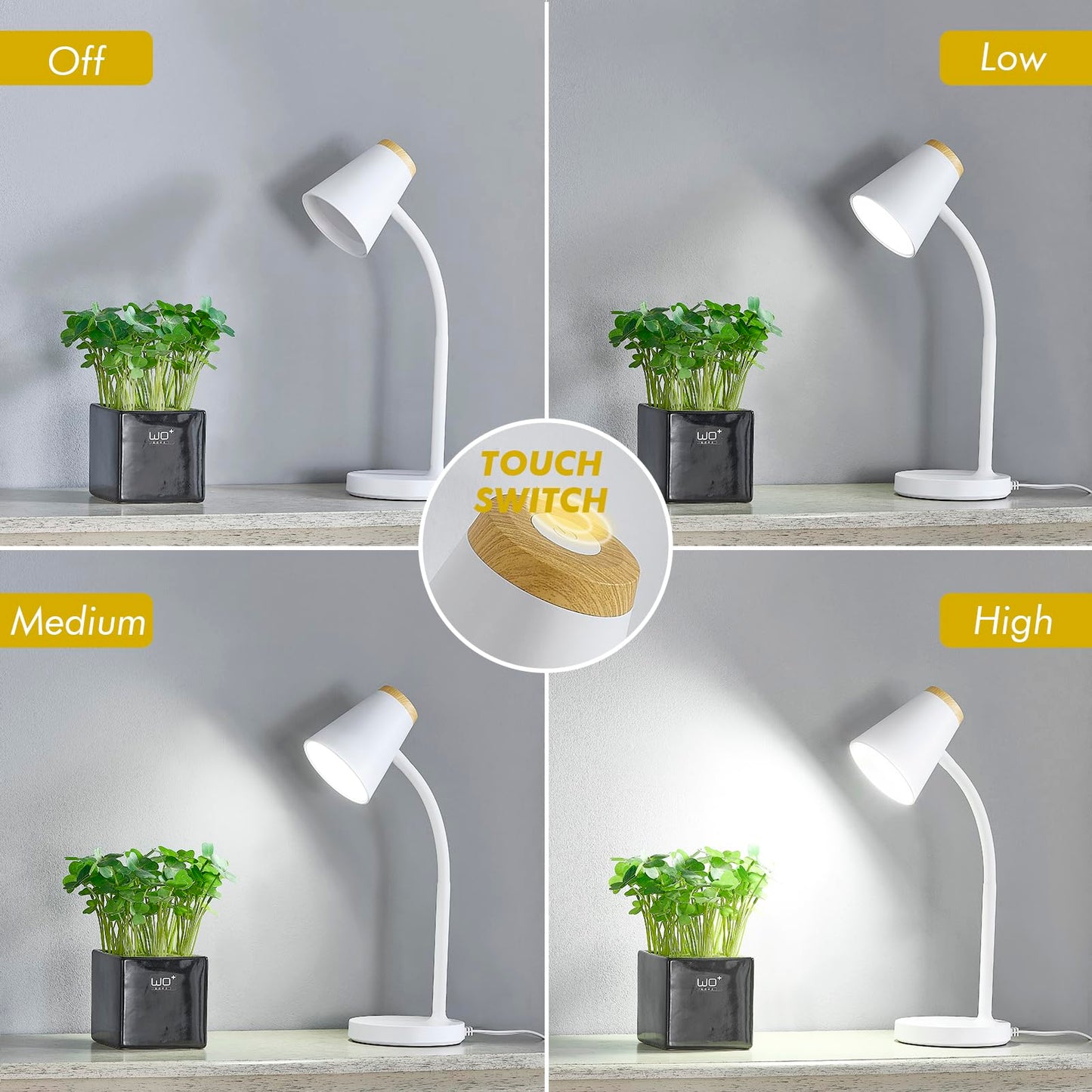Desk Lamp for College Dorm Room - Small LED Desk Lamp Touch Dimmable Reading Light for Home Office - Adjustable Flexible Gooseneck Table Lamp for Bedside Bedroom Nightstand White