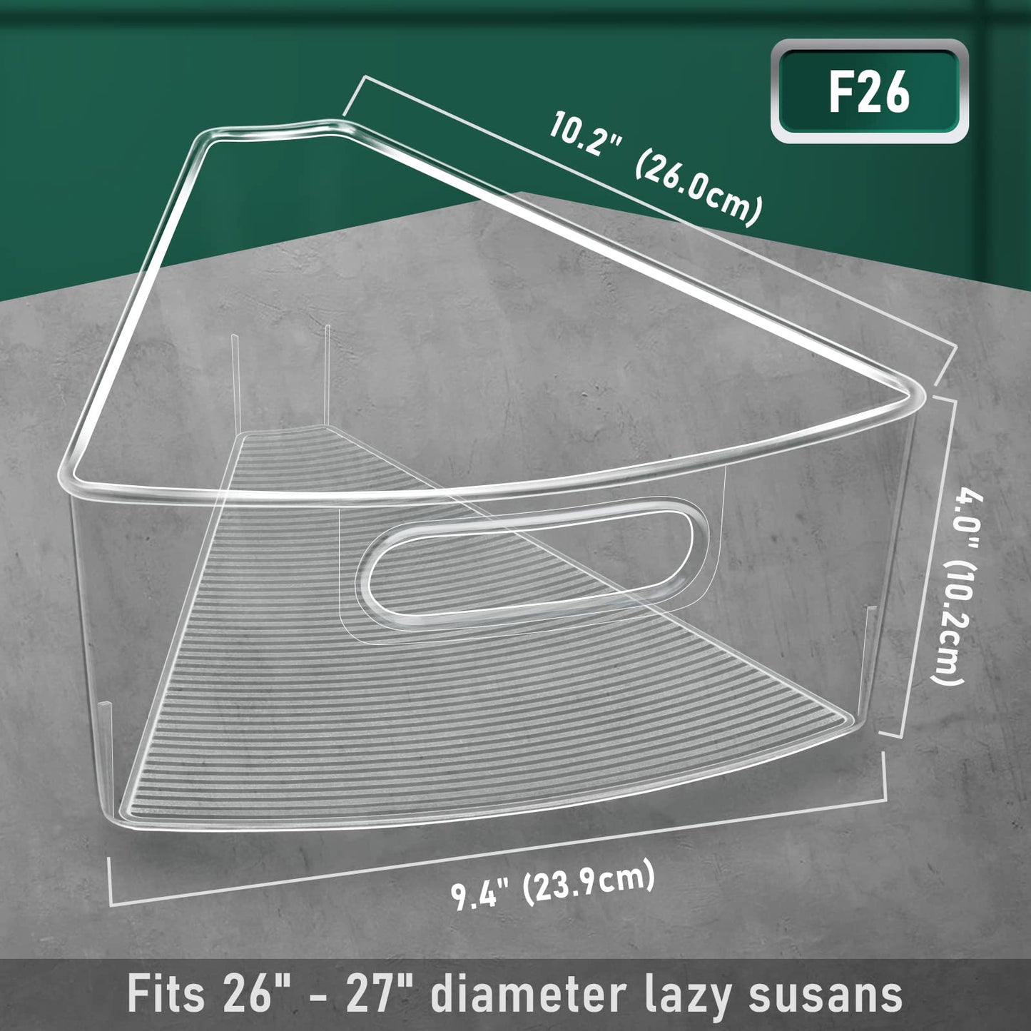 JEISSLIA Lazy Susan Cabinet Organizer Bins for 26"/ 28"/ 32" Diameter Corner Lazy Susan, Plastic Cabinet Storage Bin, 1/8 Wedge-Food Safe, BPA Free, with Non-Slip Pads (for 26" Diameter, 8 Pack)