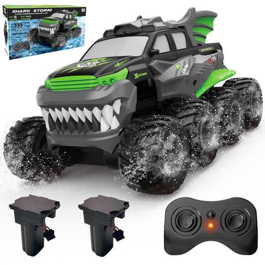 Amphibious Remote Control Car 8WD RC Monster Truck with 2 Rechargeable Batteries for Boys Age 8-12 Offroad Waterproof RC Pickup All Terrain RC Drift Cars Beach Pool Toys Gifts for Kids Green