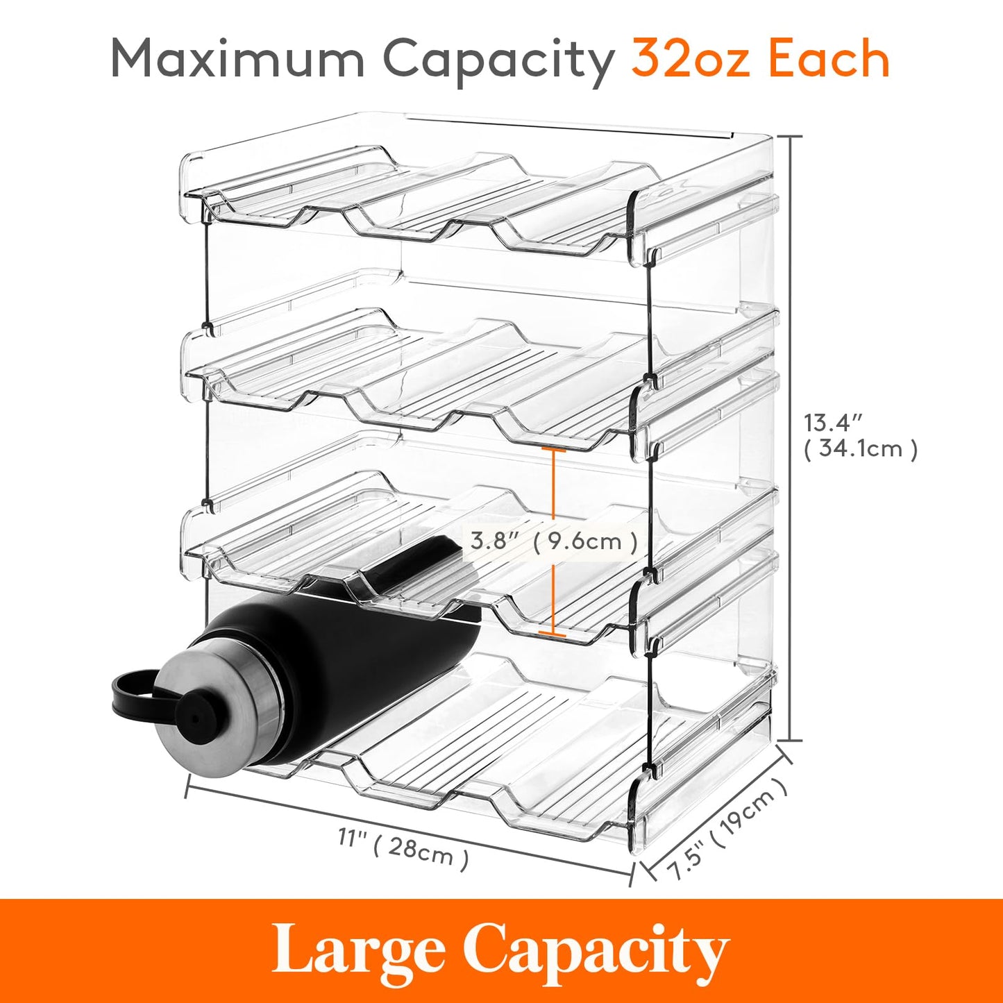 Lifewit Stackable Water Bottle Organizer for Cabinet, Freezer, Pantry - Plastic Cup Holder, Wine Racks for Kitchen Tabletop Storage, Cupboard, Office - Pack of 4, Each Rack Holds 3 Containers