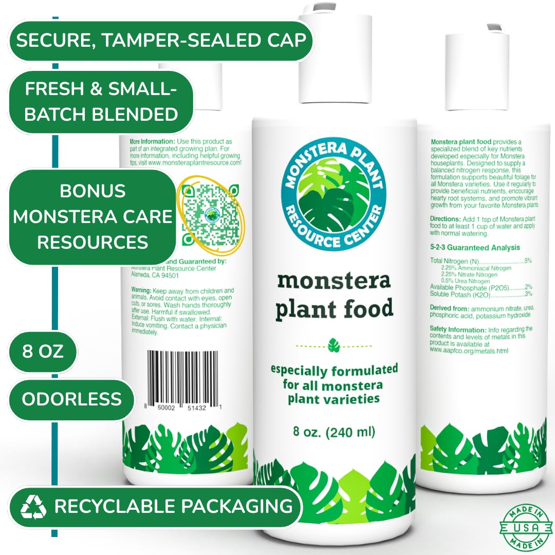 Houseplant Resource Center Monstera Plant Food with NPK 5-2-3 Ratio – Liquid Formulation Supports Optimal Nutrient Dispersal and Balanced Nitrogen Response for Strong Root Growth
