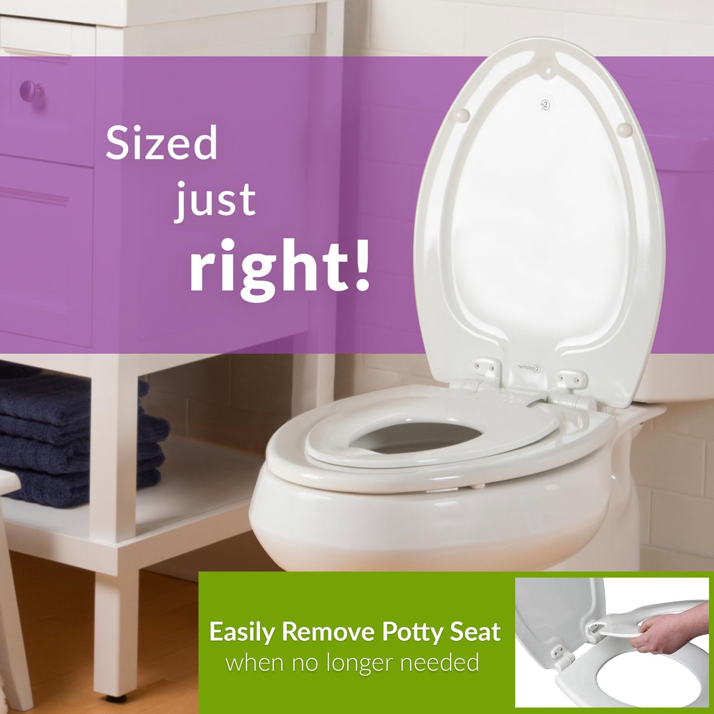 Mayfair NextStep2 888SLOW 000 Toilet Seat with Built-in Potty Training Seat, Slow-Close, Removable That Will Never Loosen, Round, White