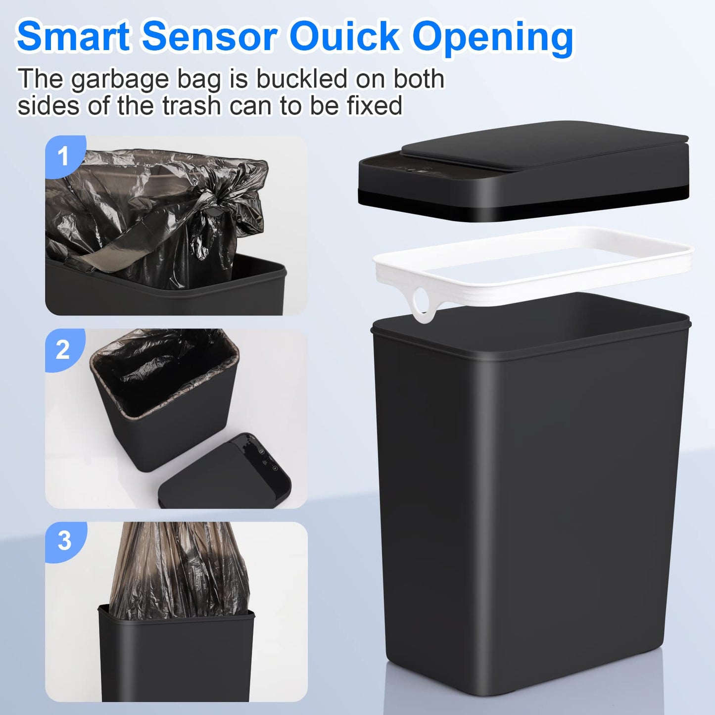 Anborry Bathroom Automatic Trash Can 2 Pack 2.2 Gallon Touchless Motion Sensor Small Slim Garbage Can with Lid Smart Electric Narrow Garbage Bin for Bedroom Office Kitchen (Black)