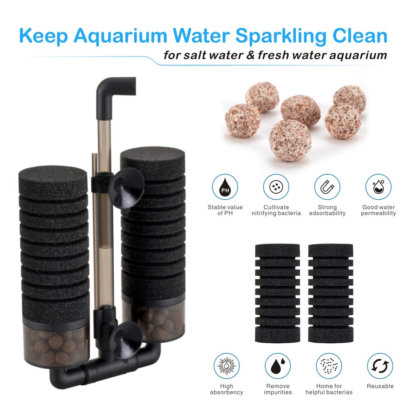 hygger Aquarium Double Sponge Filter for Fresh Water and Salt-Water Fish Tank (M)