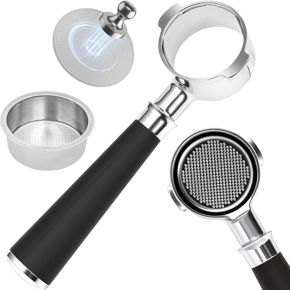 51mm Bottomless Portafilter 2 Ears Fits for Delonghi ECP3420, EC155, BCO430, EC260, and ECP3120, Includes Puck Screen, Double Shot Filter Basket