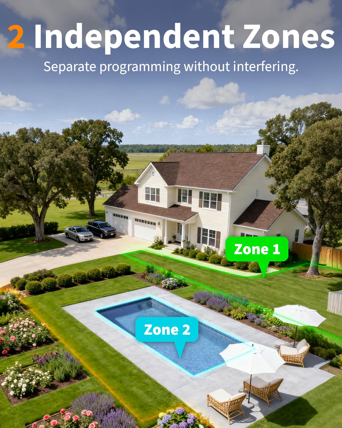 Diivoo WiFi Sprinkler Timer 2 Zone, Garden Hose Timer with Brass Inlet & Outlet, Programmable Automatic Water Timer with Rain Delay, Manual/Auto Mode, Outdoor Irrigation Controller for Lawn