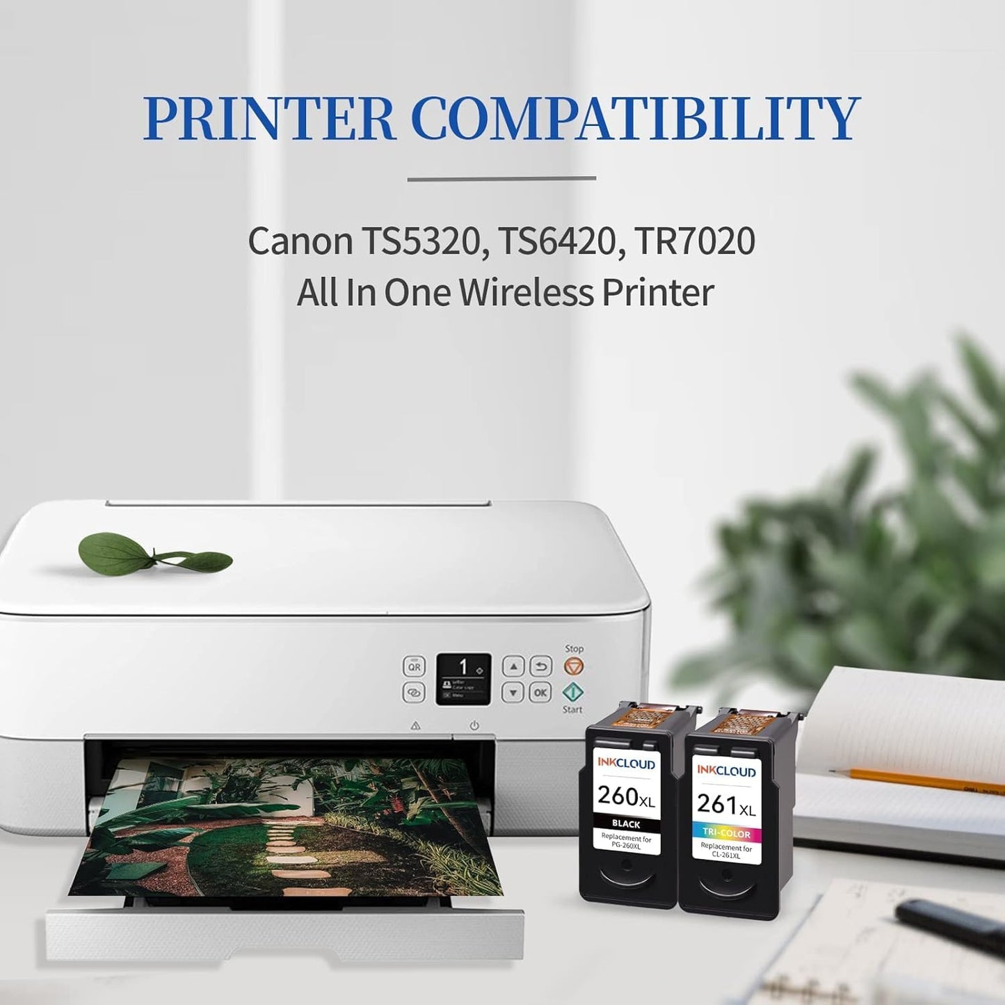 INKCLOUD Compatible Ink Cartridges Replacement for Canon PG-260 XL CL-261 XL 260XL 261XL Combo Pack for Canon TS5320 TS6420 TR7020 All in One Wireless Printer (1 Black,1 Tri-Color, 2Pack)