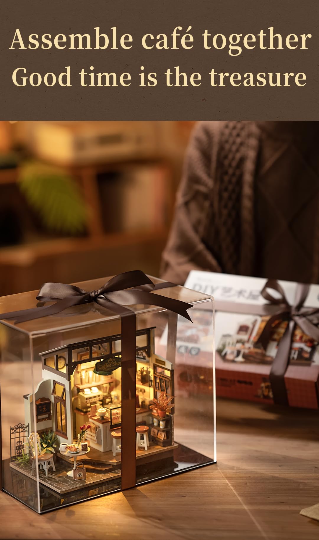 Rowood Miniature House Kit,DIY Miniature Dollhouse Kits for Adults to Build to Live in,Mayberry Street Miniatures,Wooden Adults Craft Kits,Mini Model Kits with LED,Birthday for Teens(NO.17 Cafe)