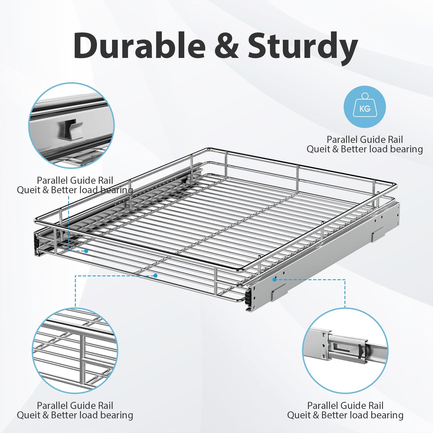 Pull Out Cabinet Organizer, Versatile Slide Out Kitchen Organizers and Storage, Heavy Duty Drawer Cupboard Storage Basket, Smooth Sliding, Chrome Finish (Outside Dimensions: 17.8”W x 21”D)