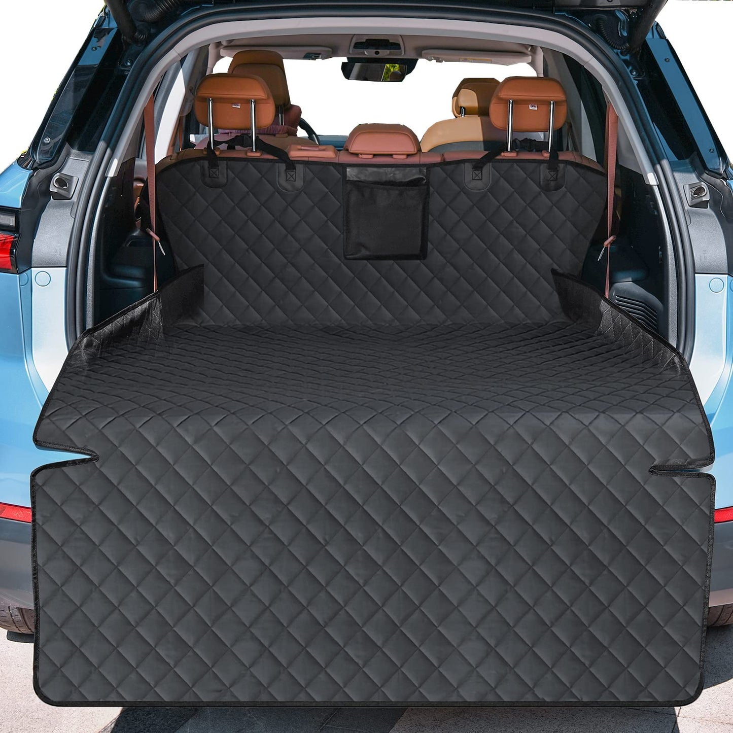 Portin Large Cargo Liner Pet Trunk Liner Mat SUV Dog Cargo Cover, Waterproof Dog Seat Cover for Back Seat Trucks SUV with Bumper Flap Protector, Nonslip Dog Seat Cover 220 x 135cm (Black, Large)