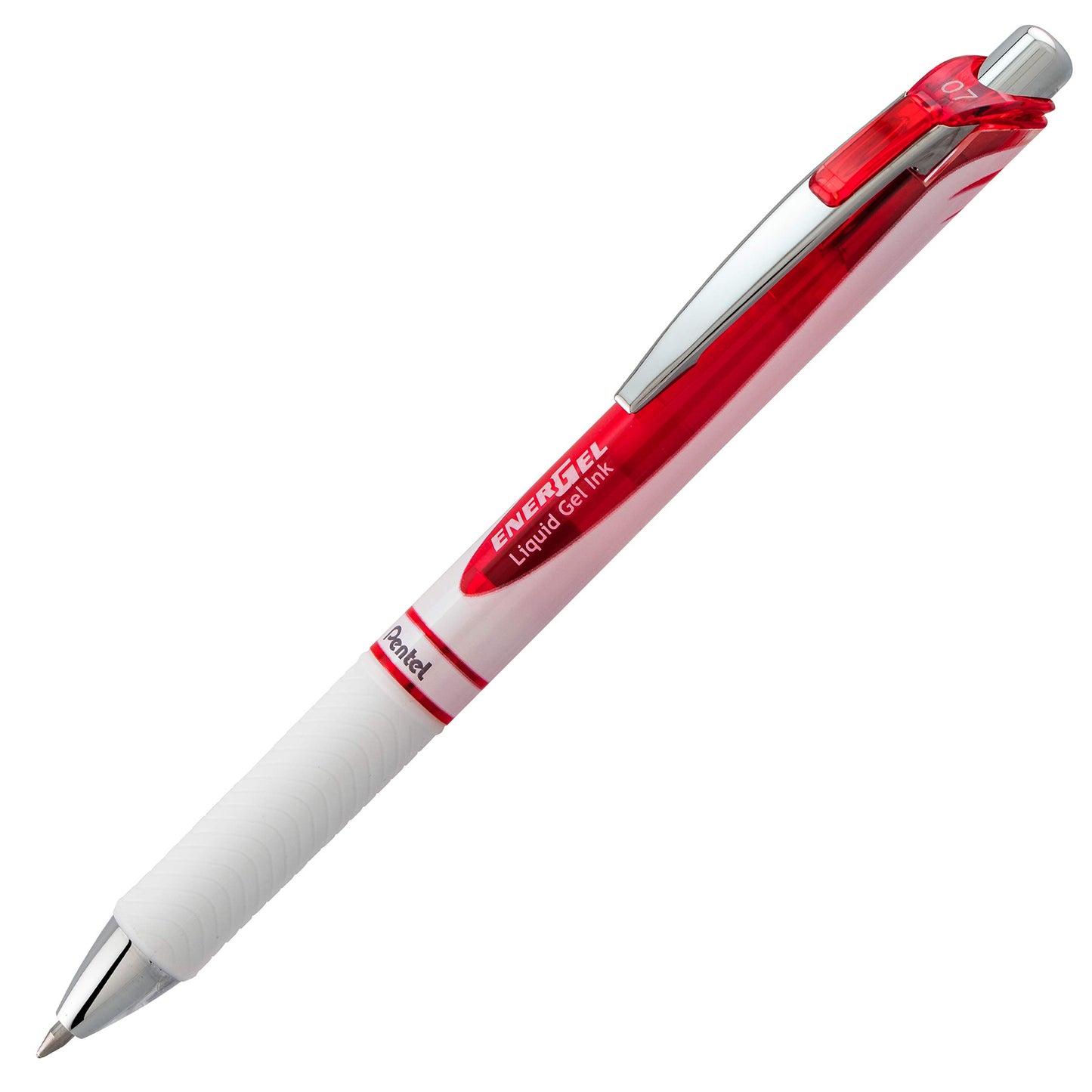 Pentel EnerGel RTX Pearl Retractable Liquid Gel Pen Metal Tip, 12 Pack, 0.7mm, Medium Line, Red Ink (BL77PW-B)