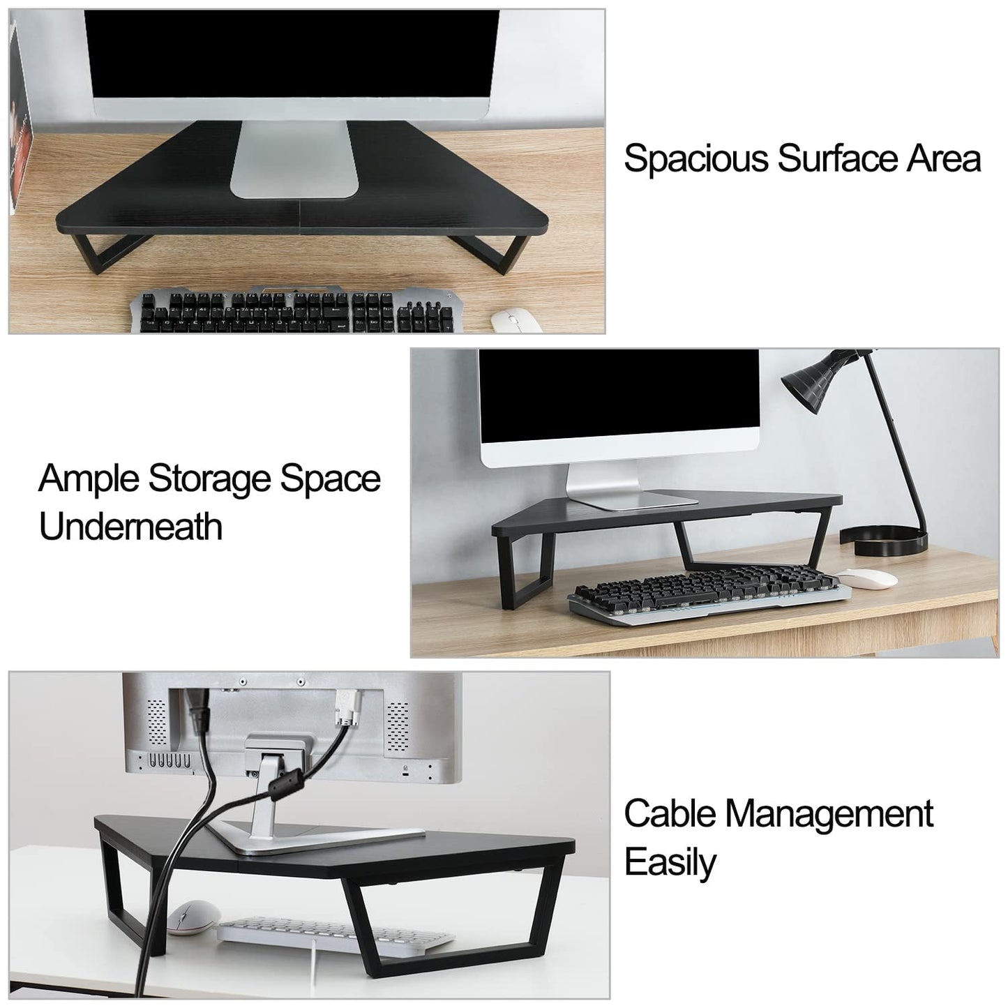 TEAMIX Triangle Monitor Stand Riser-26 inch, Desktop Corner Shelf with Metal Leg Wood Computer Stand with Storage Laptop Riser Office Organization
