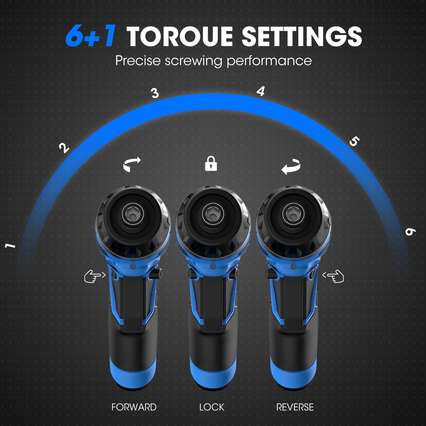 8V Cordless Electric Screwdriver,6+1 Torque Settings 10N·m 180°Adjustable Electric Screwdriver Set 50 Pcs Drill Rechargeable Battery,2Position Handle,Flexible Shaft,LED Light,for Home and Office.Blue