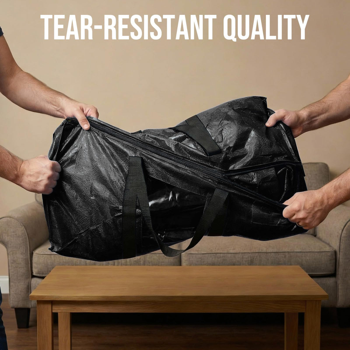 TAILI Extra Large Moving Bags, Heavy Duty Totes for Storage with Visible Window, U-Shaped Around Handles, Storage Contrainer Box for Space Saving, Black, 6 Pack