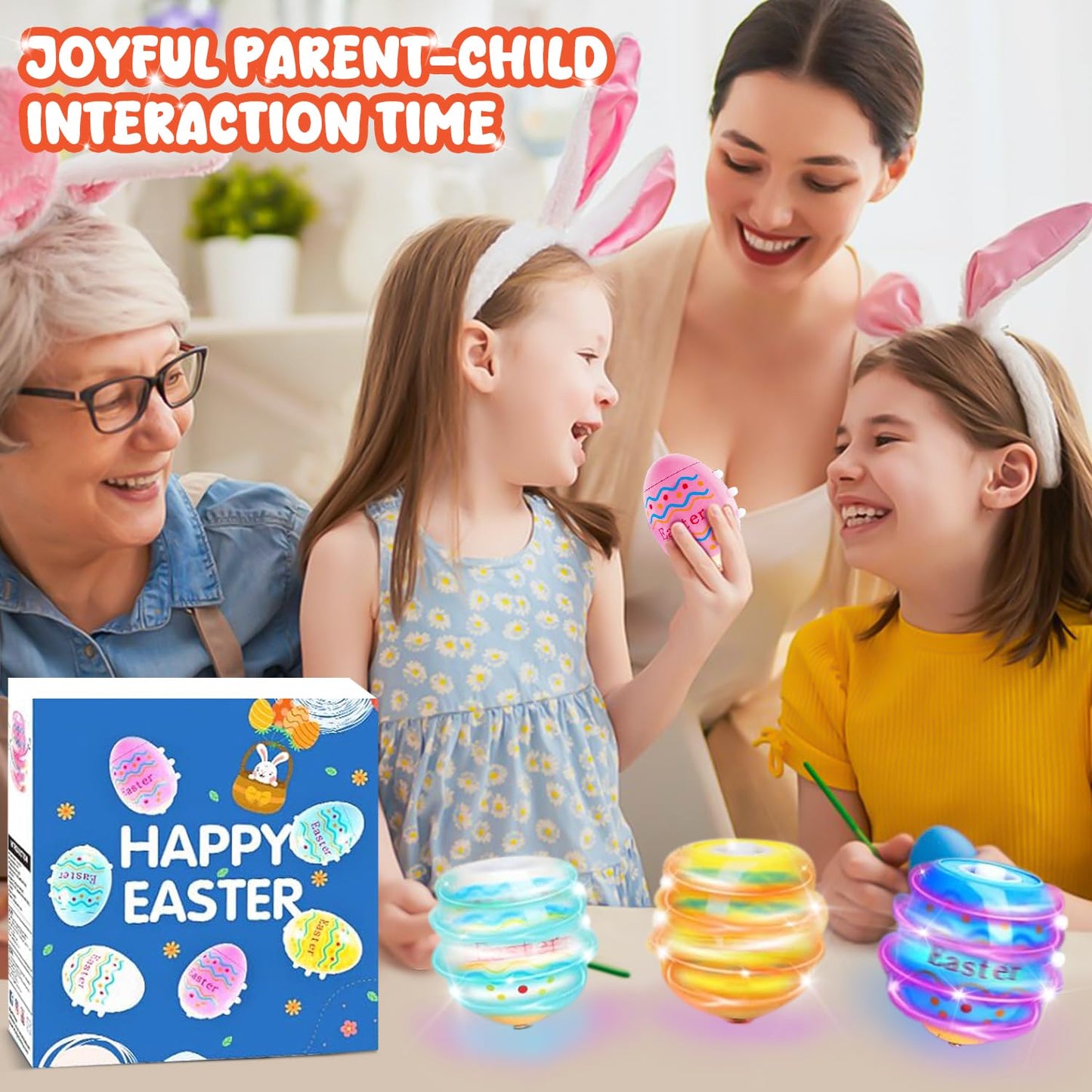 6 PCS Easter Eggs Toys Gifts for Kids, Light up & Singing Spinning Top with Flash, Easter Basket Stuffers, Plastic Easter Egg Hunt Party Favor Toy, Kids Goodie Bag Fillers, Gifts for 3+ Boys Girls