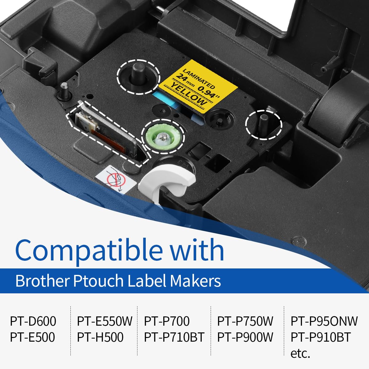 TZe-651 24mm Label Tape Replace for Brother P Touch TZe TZ Tape 24mm 0.94'' Laminated Yellow TZe651 TZ651 for Ptouch PTD600 PTD400AD PT1880 Label Makers, 4-Pack Black on Yellow 1 Inch