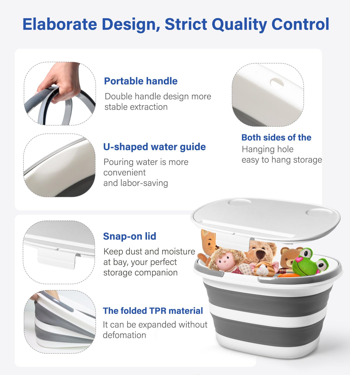Lesipee Upgraded16L Collapsible Mop Bucket with Multi-Functional Lid - 4-in-1 Foldable Silicone Tub with Table Surface, Floor Stand, Space Saving 4.2 Gallon Storage Solution for Home & Outdoor