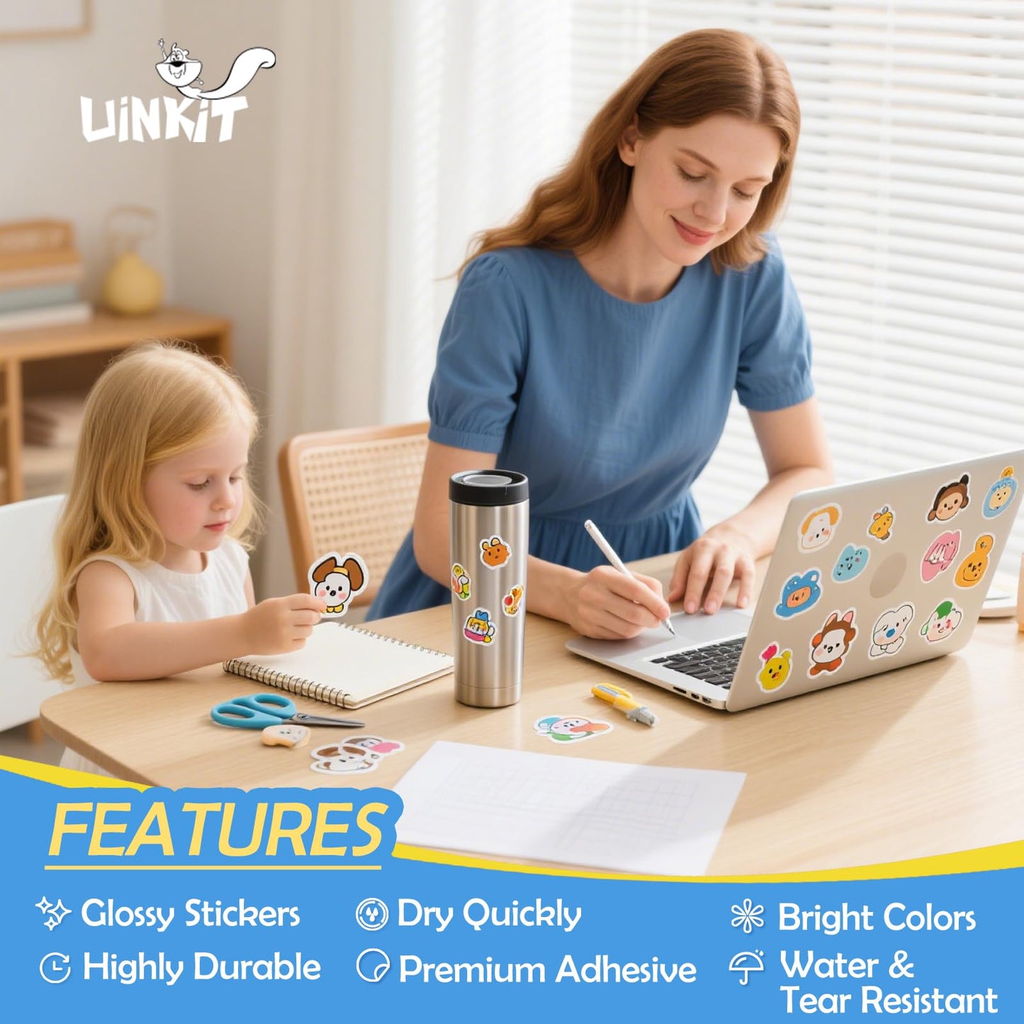 Premium Glossy Printable Vinyl Sticker Paper 8.5x11Inches 100 Sheets, Quickly-Dries, Strong-Adhesive Sheets for Pet Photos & Kids Crafts, Tear-Resistant Decals Letter Size 8.5"x11" for Inkjet Printers