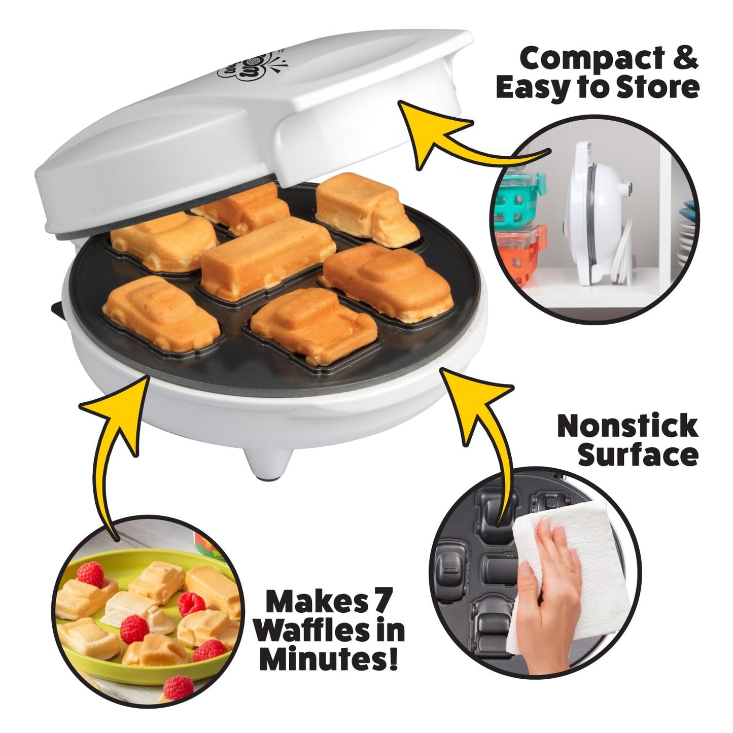 Car Mini Waffle Maker- Make 7 Fun, Different Race Cars, Trucks, and Automobile Vehicle Shaped Pancakes- Electric Waffler Iron- Non-Stick Pan Cake Baker w Recipe Guide- Cool Fathers Day Gift for Dad