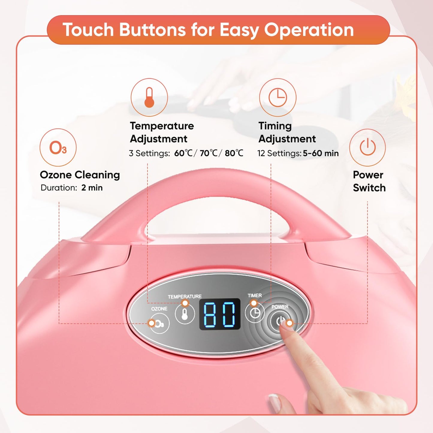 20PCS Hot Stones Massage Set, Hot Stones Massage Warmer Kit, Portable Massage Stones Basalt Hot Rocks Massage Stone for Professional or Home SPA, Therapy Relaxing, Healing, Pain Relief(Pink)