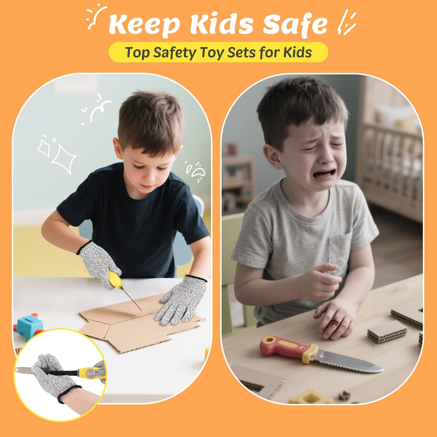 Cardboard Cutter Tools for Kids - 153 Pcs Kids Safe Cardboard Cutter with Saws, Fold-Roller, Cut Resistant Gloves, Tape Measure & More, Construction Toys Kit for 5+ Boys and Girls