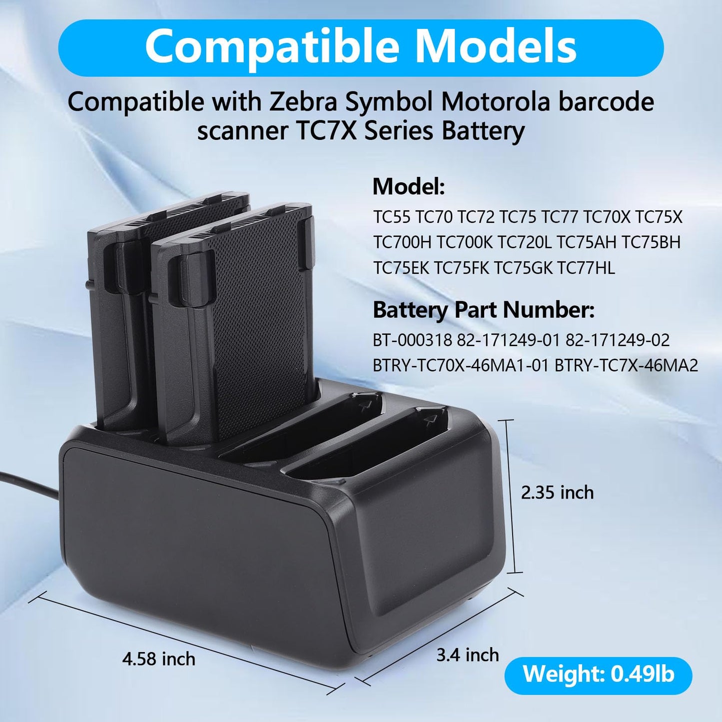 for Zebra TC77 Battery Charger Cradle - for Zebra TC7X Battery Charger - for Symbol/Zebra TC70 TC70X TC72 TC77 TC75 TC55 Barcode Scanner Batteries Charger Cradle SAC-TC7X-4BTYC1 (4-Slot)