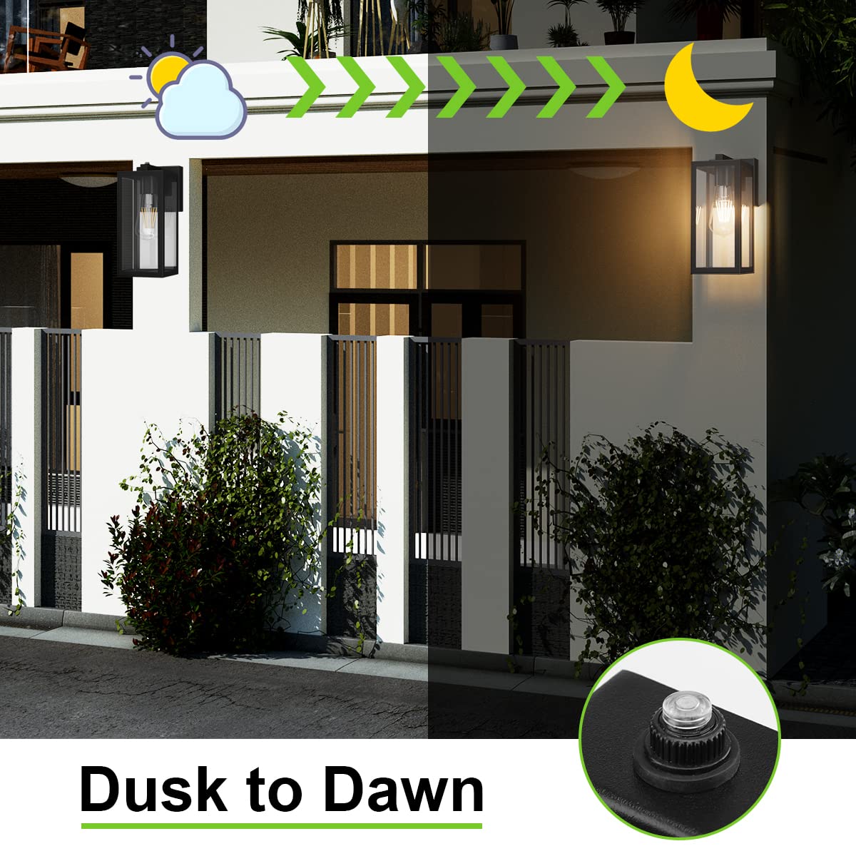 Aipsun Outdoor Wall Lantern 2 Packs with Dusk to Dawn Sensor, Matte Black Sensor Exterior Light Fixtures,Exterior Wall Sconce with Clear Glass Shade(2700K E26 Bulbs Include)