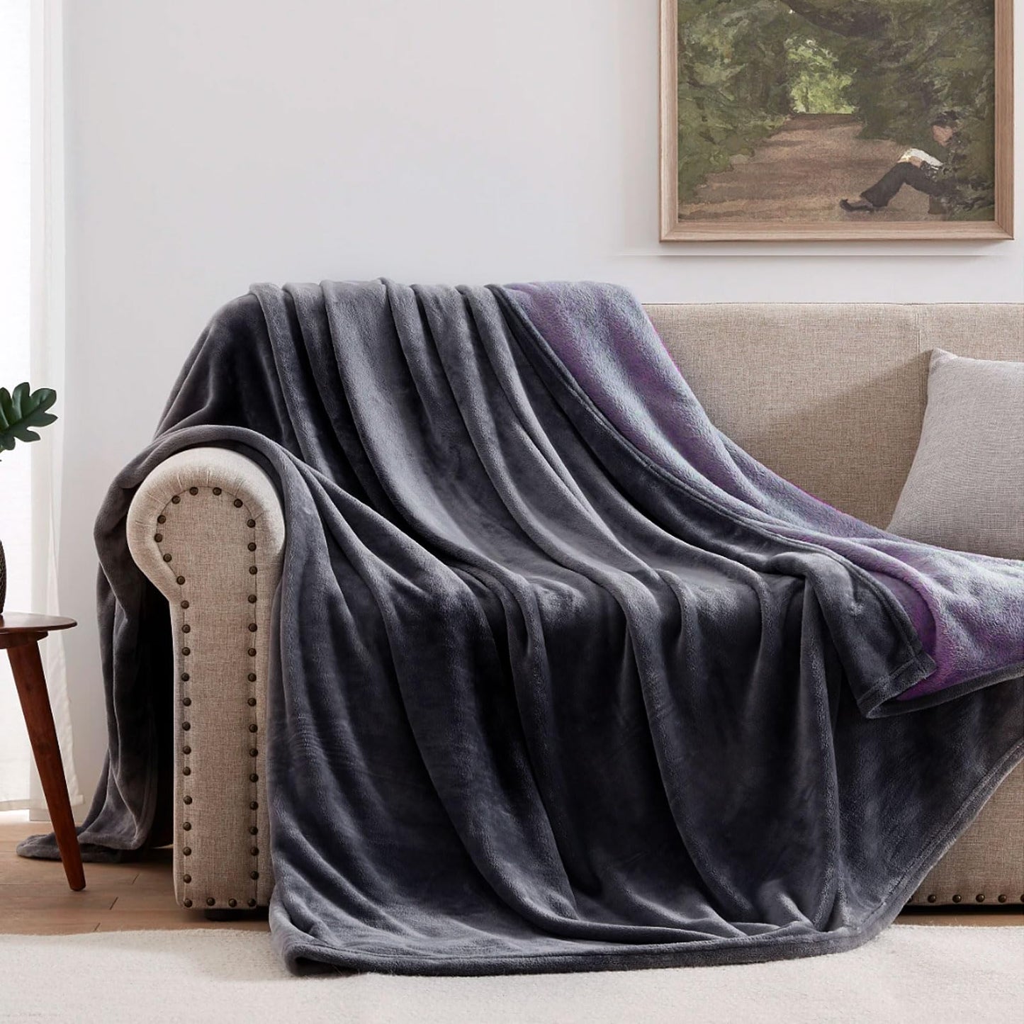 YISURE Waterproof Blanket for Couch Sofa 60x40 inch,Grey/Purple Washable Blankets for Adults Couples or Pets, Reversible Leakproof Protector Bed Cover
