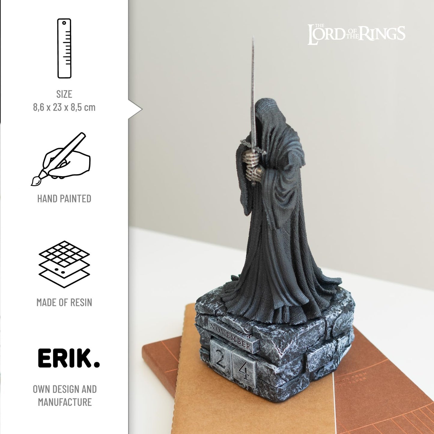 Grupo Erik: Lord of the Rings Calendar | Lord of the Rings Nazgul Table Calendar, Perpetual Calendar 9 x 9 x 23 cm, LOTR Gadget, Angmar Warlock King 3D Calendar