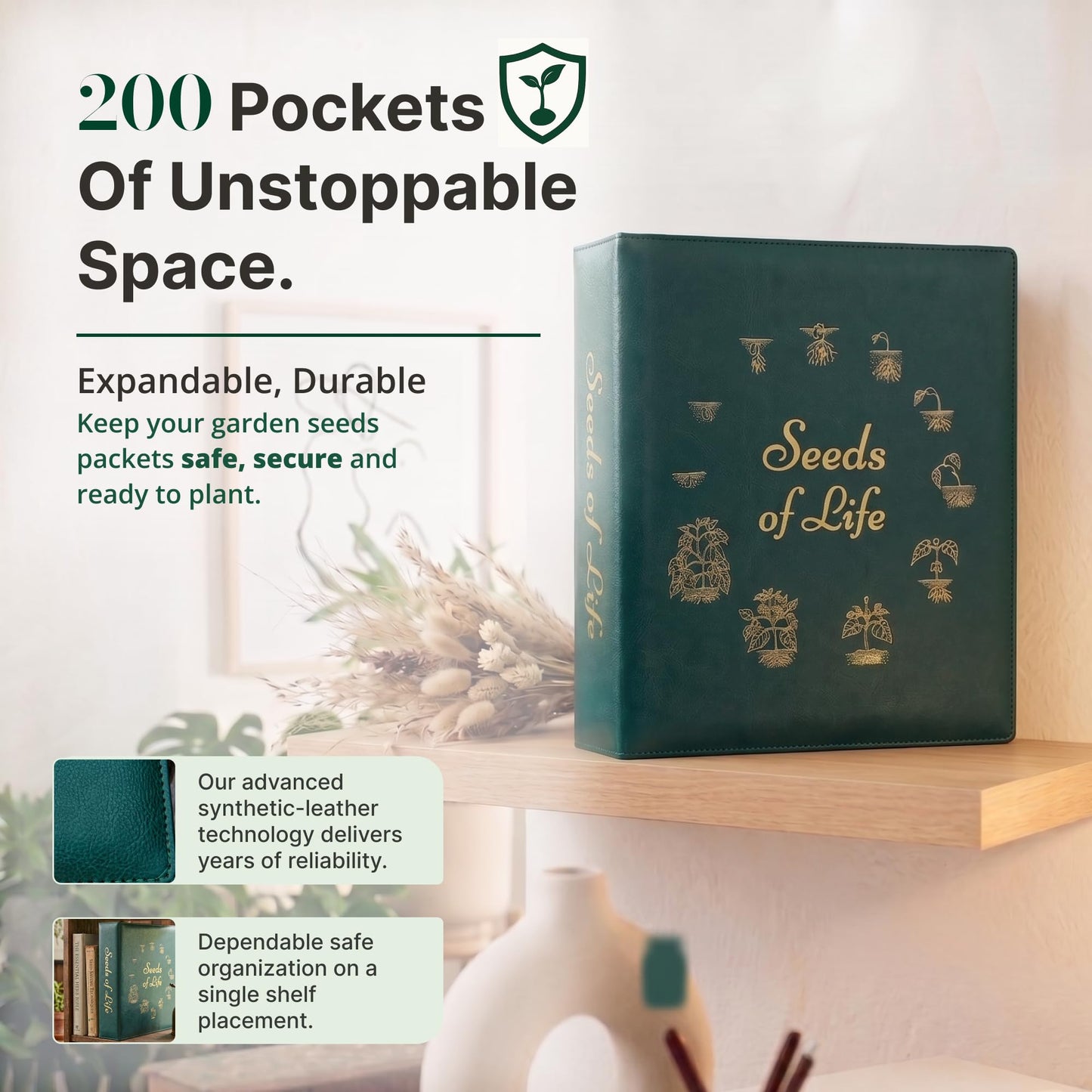 Seed Storage Organizer Binder – Compact Seed Packet Organizer with 50 Sheets Holding 200 Seed Envelopes, Complete Seed Saving Binder Kit for Gardeners