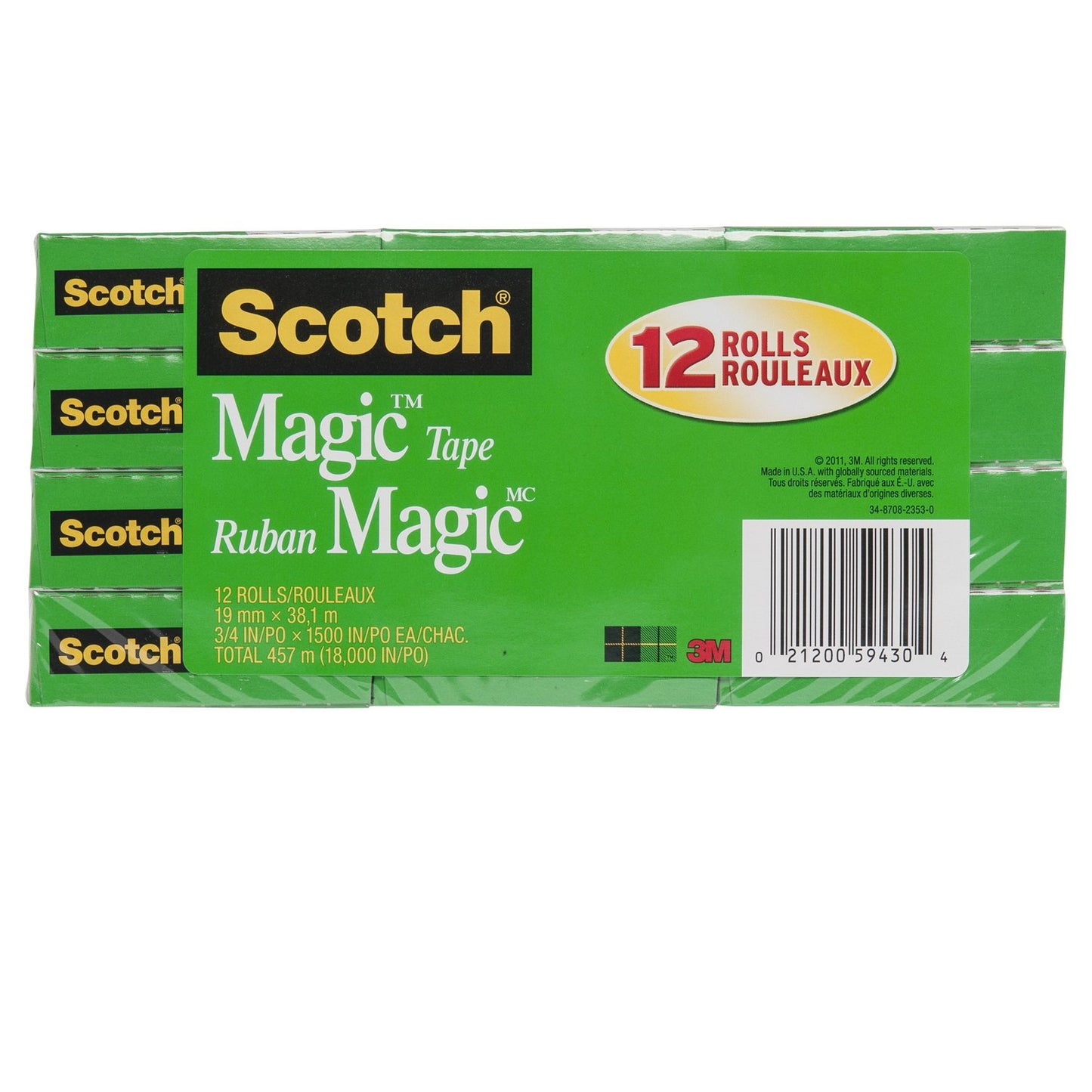 Scotch Tape Magic Tape, 19mm Wide x 38.1m, 12 Rolls