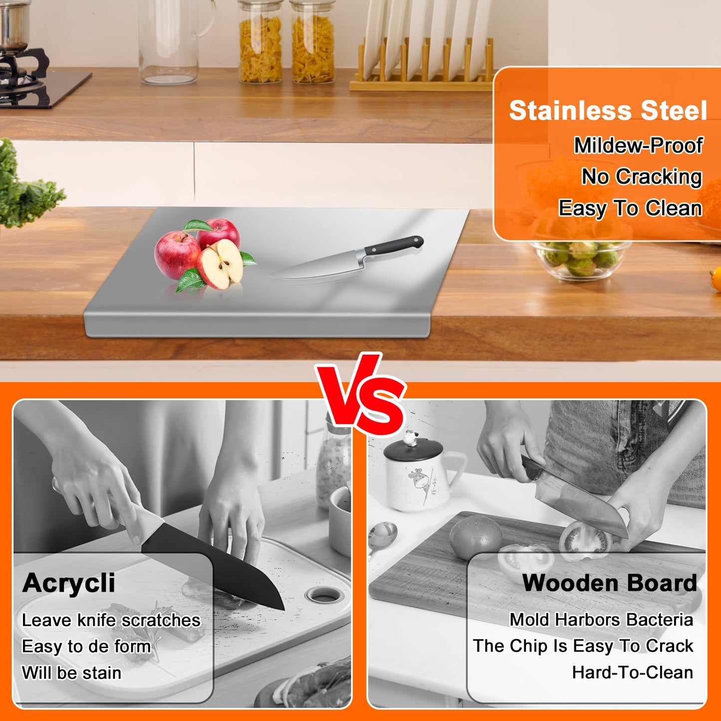 Stainless Steel Cutting Board with 2 Pack Non-Slip Mats, Yoposeo Heavy Duty Baking Cutting Chopping Boards for Kitchen, Meat, Fruits, Vegetables, Bread and Baking (15.7" X 11.8"/ 40 X 30cm)