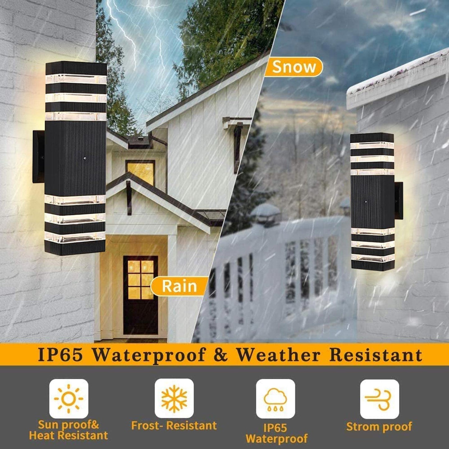 OUTKEIEI Dusk to Dawn Sensor Outdoor Wall Lights, Modern Up and Down Exterior Lighting Wall Mount, Simple Black Aluminum Porch Wall Sconces for Front Door Garage Patio 2-Pack…