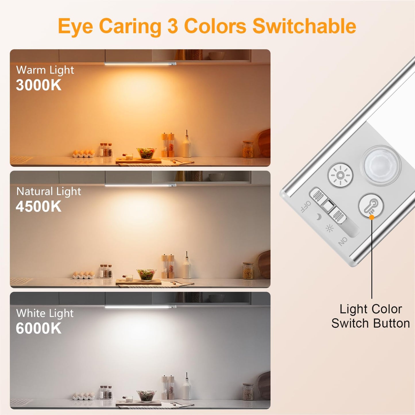 Gritin 14.7inch Under Cabinet Lighting Rechargeable 2 Pack-3 Color Temps&5 Level Brightness,Super Bright,4 Modes,Motion Sensor,Long Lasting-Easy Installation Wireless Magneti Closet Lights-Silver