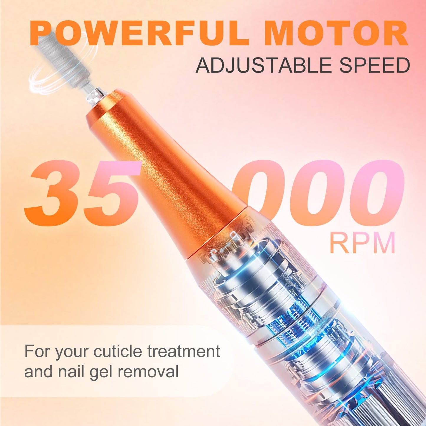 MEKK Nail Drill,Professional Electric Cordless Nail Drill for Gel Nails,Electric Nail File for Gel Nails 35000RPM,3000mAh E File,An-ti Shaking Efile (Orange)