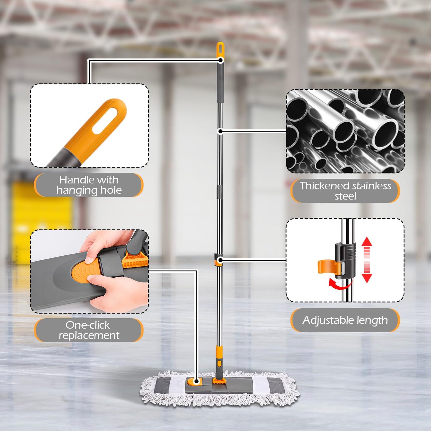 Almcmy Microfiber Mop for Floor Cleaning,Self Wringing Flat Mop,Wet Dry Dust Mops for Hardwood,Tile,Laminate Floor - Grey