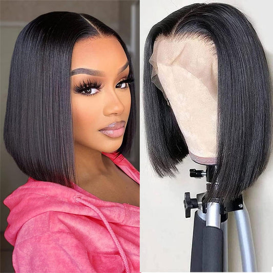Bob Wig Human Hair Lace Front Wig Human Hair Short Bob Wigs Human Hair for Women 13X4 HD Transparent lace Front Pre Plucked With Baby Hair 150% Density Short Bob Wigs Human Hair for Women (13x4 Bob Wig Human Hair Black, 12 Inch)