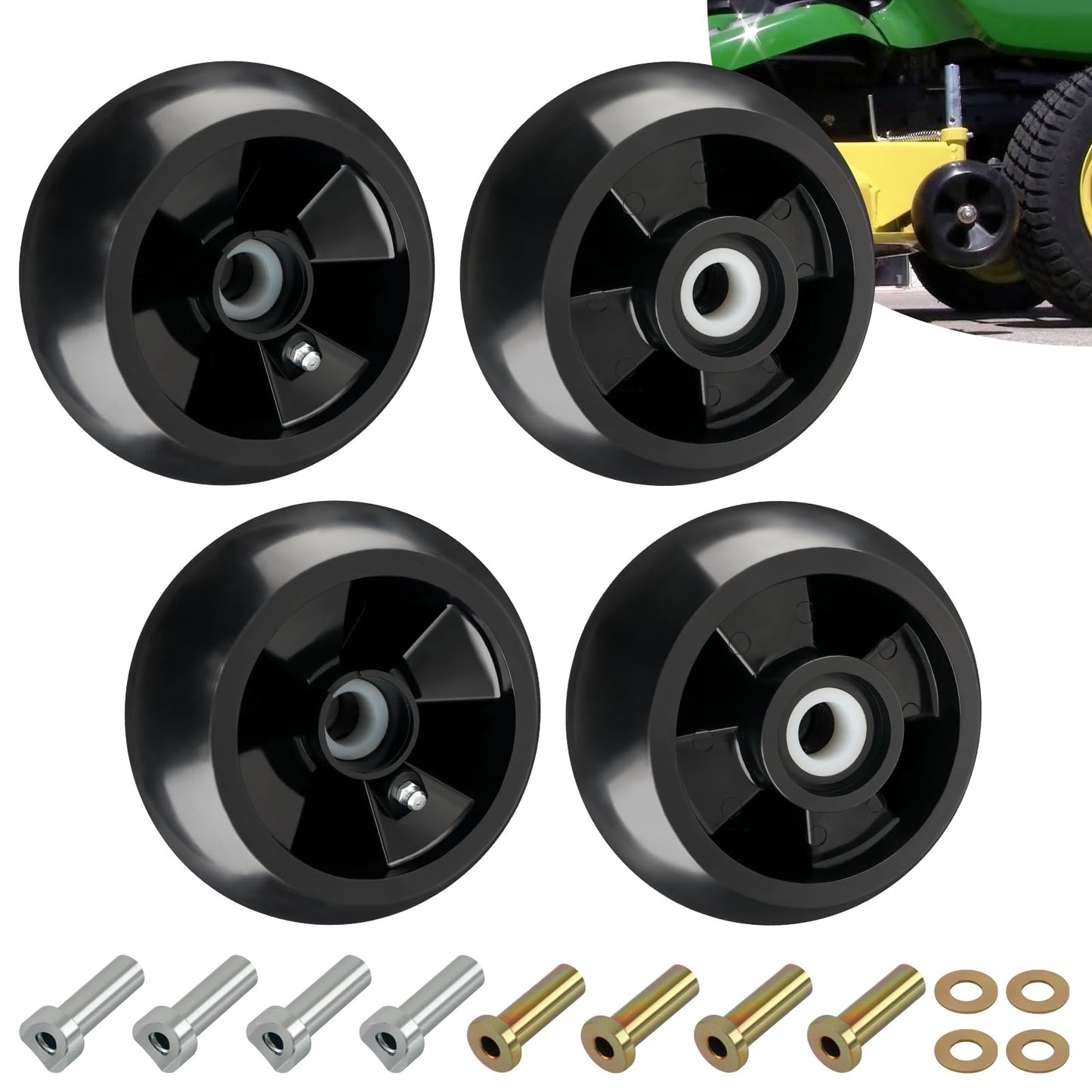 CheeMuii 4 Pack AM125172 Lawn Mower Deck Gauge Wheels Kit Fit for John Deere 48", 54", 60", 62“, 72" Deck Replace for AM125172 AM124706 210-300