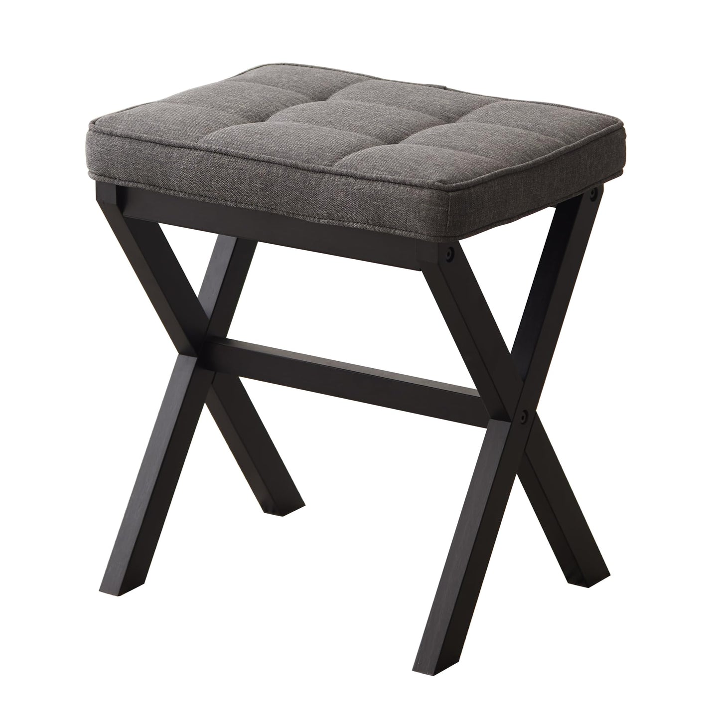 FILWH Foot Stool Small Ottoman Padded for Under Office Desk, Vanity, Sofa - Bamboo Footrest Shoe Stool (Black Legs + Gray)