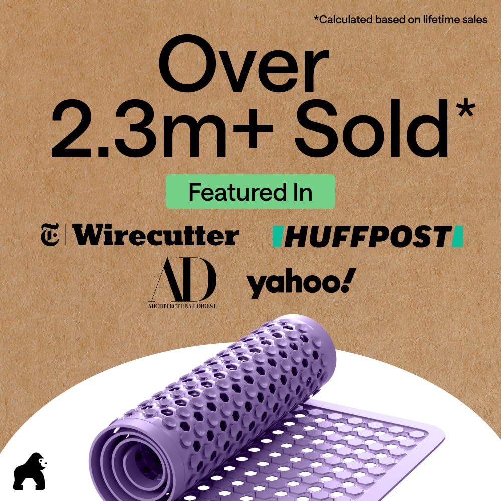 GORILLA GRIP Bath Tub Shower Mat, Machine Washable Bathtub Floor Liner Mats, Suction Cups and Drain Holes to Keep Tubs Clean, Soft on Feet, Bathroom Essentials, 89x41 cm, Purple Opaque