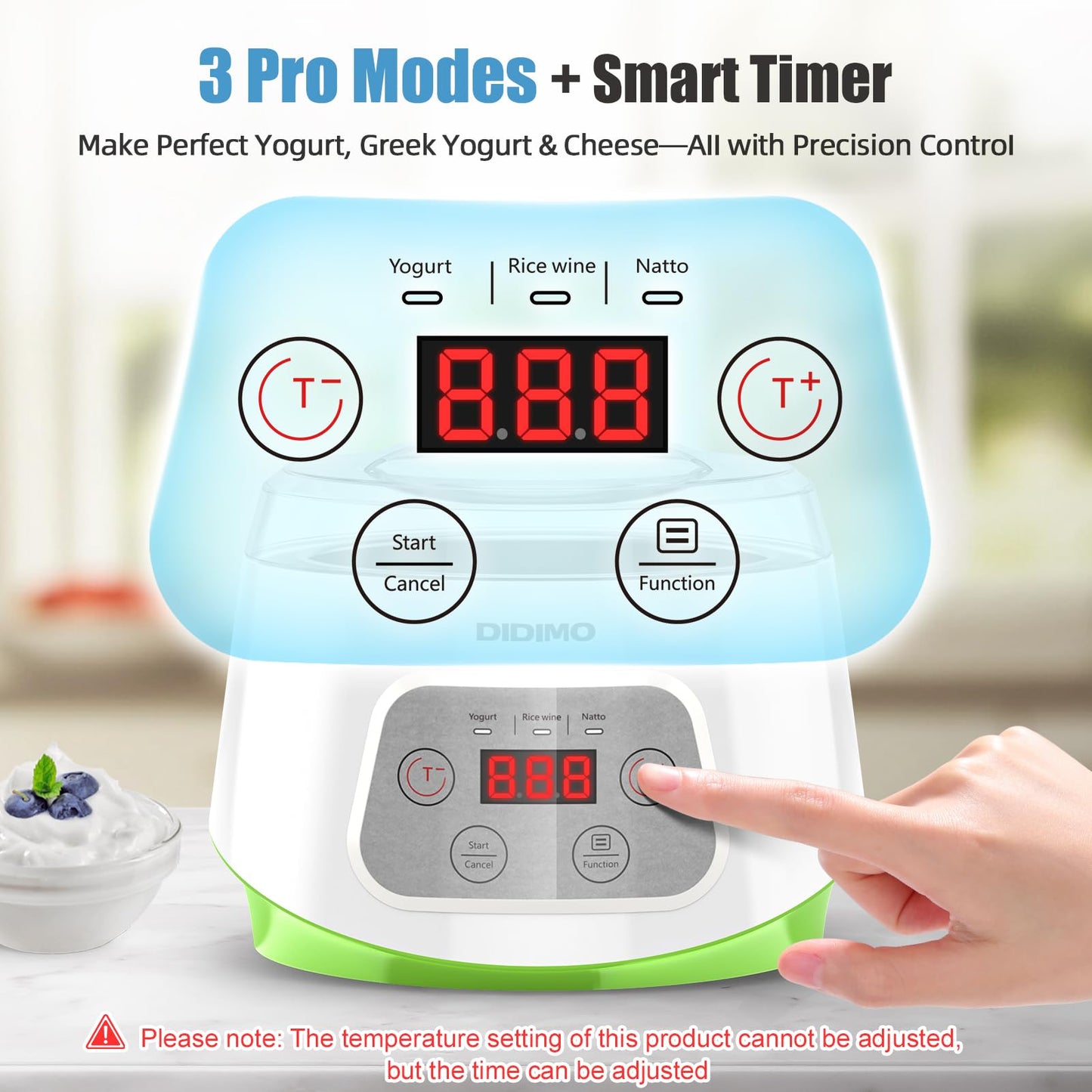 DiDimo Yogurt Maker, 1.3L Yogurt Maker Machine with Stainless Steel Bowl, Electric Greek Yogurt Machine for Natto, Rice Wine, Timer, Constant Temp, Homemade Yogurt Container for Home Kitchen