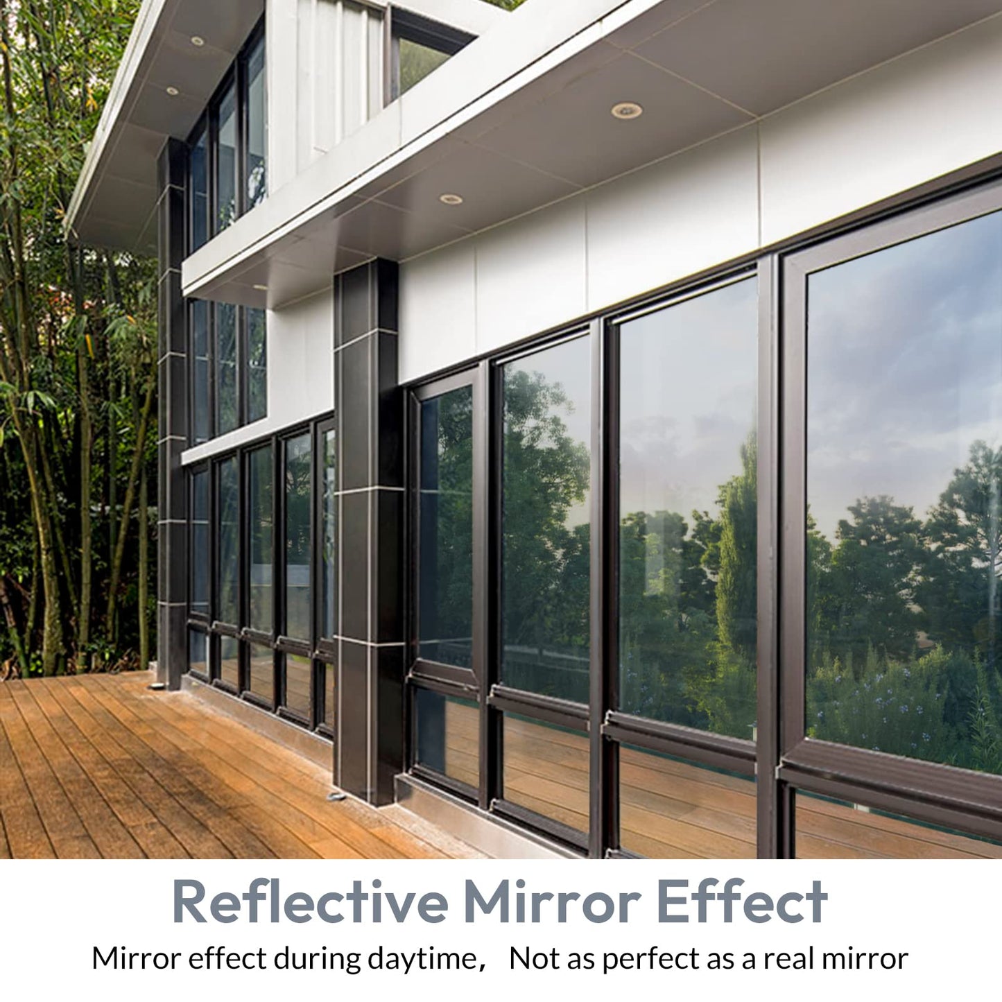 rabbitgoo One Way Window Film Daytime Privacy Window Tint Film for Home and Office, Static Cling Heat Control Anti UV Sun Blocking Reflective Mirror Vinyl, 60x200cm, 23.6"x78.7", Black Silver