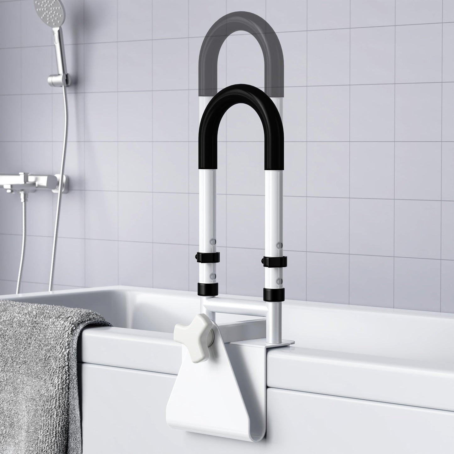 Adjustable Bathtub Safety Rail: Shower Grab Bar Handle for Seniors, Elderly, and Disabled, Fits 3.1 to 6.7 Inch Tub Walls, Bathroom Safety Bars with Non-Slip Grip, Supports 300 lbs