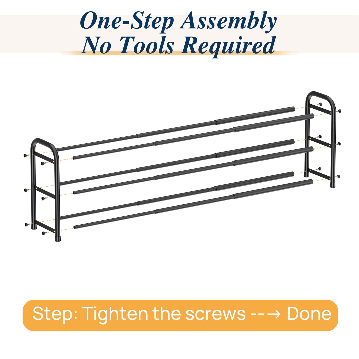 ENJOYBASICS Metal Shoe Racks for Closet, 3-Tier Adjustable Expandable Long Shoe Organizer Shelf, 45 to 118 cm，for 6-18 Pairs, Free Standing Rack Storage for Entryway