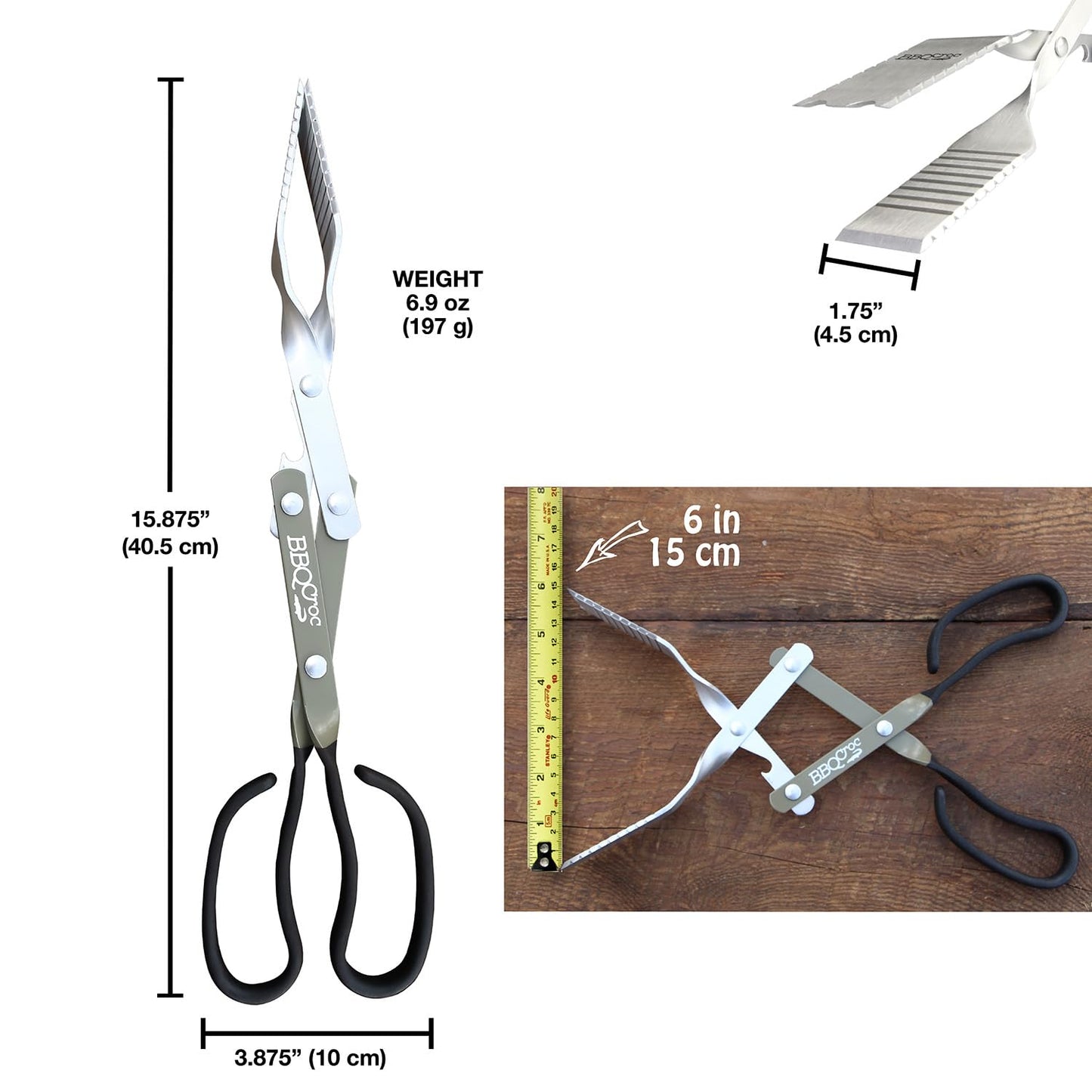 BBQ Croc 3 in 1 Barbecue Tool 15-inch - Extra Light Tongs, Spatula and Grill Scraper (Green) (15 inch (Pack of 2))